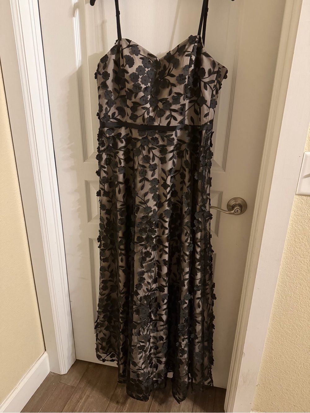 Xscape Black Floral Appliqué Spaghetti Strap Maxi Gown - Picture 3 of 5
